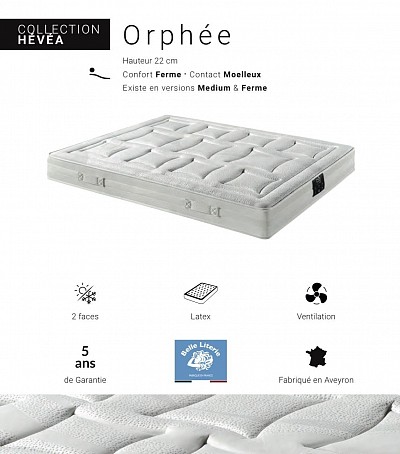 Matelas Technilat Orphée en version fixe, Hera en version relaxation, 100% latex, label belle literie, ctb, laine, coton