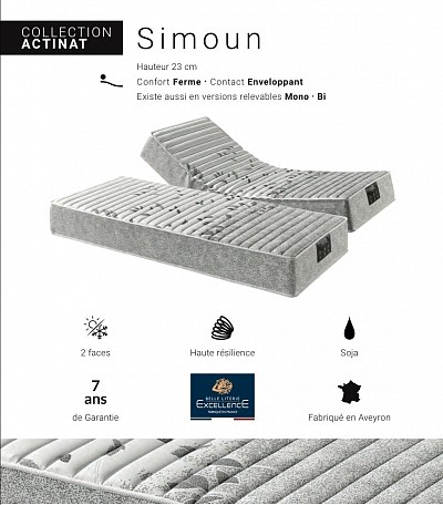 Matelas simoun Technilat, soja, laine, coton, hr 55, matelas ferme, tonic et enveloppant