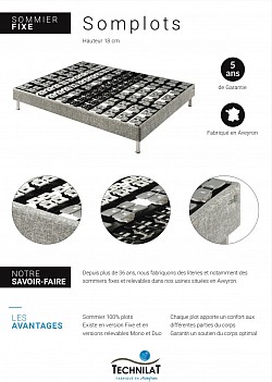 Sommier à plots. Sommier Somplots Technilat. 3 zones de plots ajustables en dureté.
