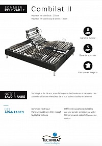 Sommier motorisé électrique Technilat Combilat II. Sommier à lattes plus plots, 2x2 moteurs basses tension. Commande filaires ou commandes sans fil radio fréquence, existe dans toutes les dimensions : 2x70x190, 2x70x200, 2x80x190, 2x80x200, 2x90x200