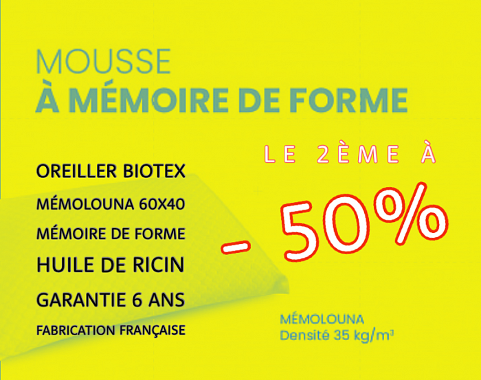 Promotion sur oreiller Biotex Memolouna - 50%