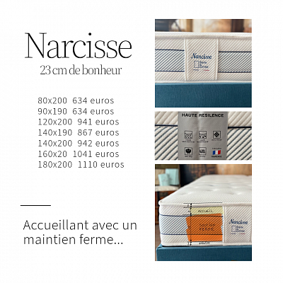 Matelas Narcisse, accueil doux soutien ferme. Fabriqué en France par literie du comtat. Toutes dimensions possibles. Matelas excellent rapport qualité prix. À essayer à La Ciotat